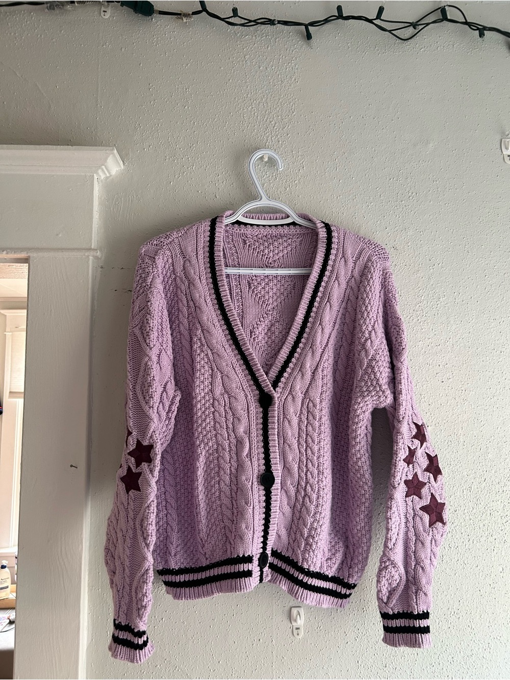 TS Inspired “Speak Now” Lavender Cable Knit Cardigan with Star Elbow Patches